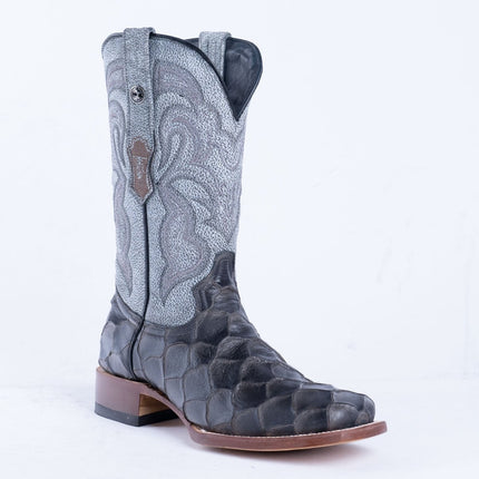 TANNER MARK MEN'S Print Monster Fish Gray & Black Cowboy Boots - Rancho Sementalvariable