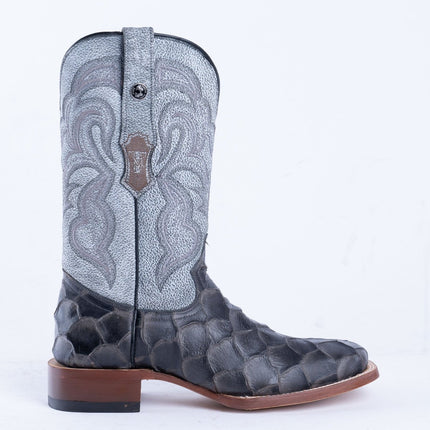 TANNER MARK MEN'S Print Monster Fish Gray & Black Cowboy Boots - Rancho Sementalvariable