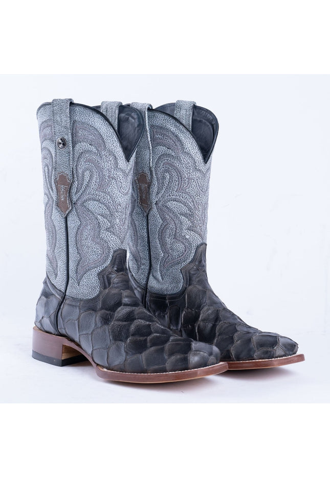 TANNER MARK MEN'S Print Monster Fish Gray & Black Cowboy Boots - Rancho Sementalvariable