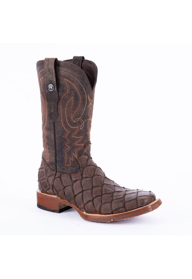 TANNER MARK MEN'S Print Monster Fish MD Nicotine Cowboy Boots Rubber Sole - Rancho Sementalvariable