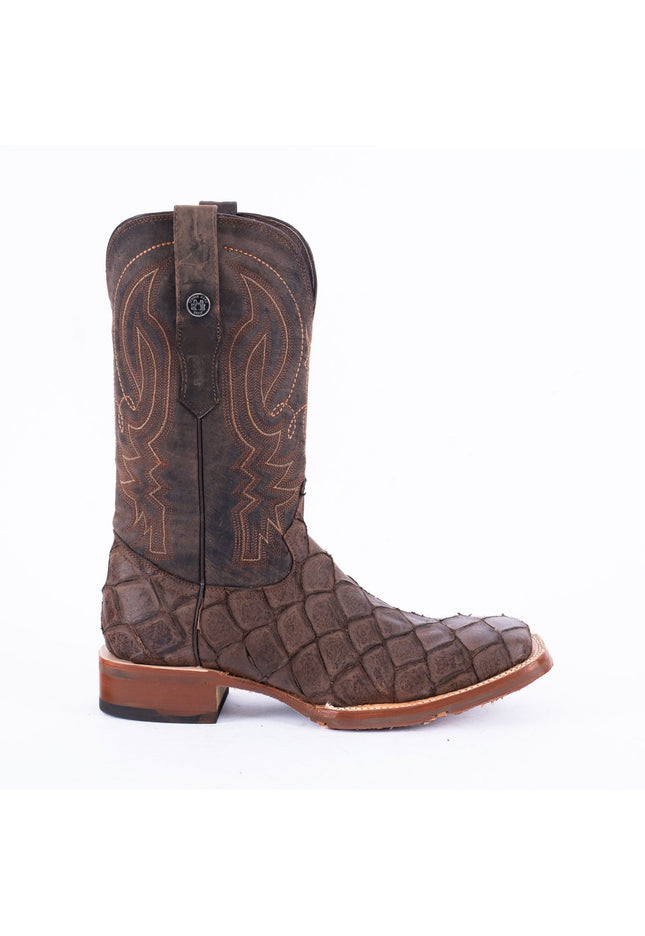 TANNER MARK MEN'S Print Monster Fish MD Nicotine Cowboy Boots Rubber Sole - Rancho Sementalvariable