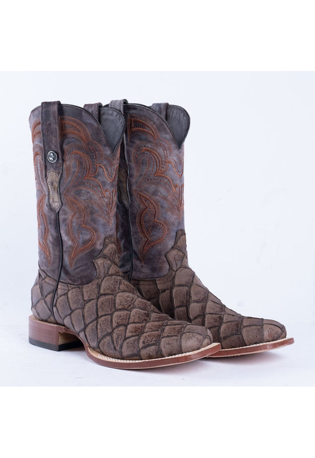 TANNER MARK MEN'S Print Monster Fish MD Nicotine Cowboy Boots - Rancho Sementalvariable