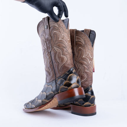 TANNER MARK MEN'S Print Monster Fish Orix & Black Cowboy Boots - Rancho Sementalvariable