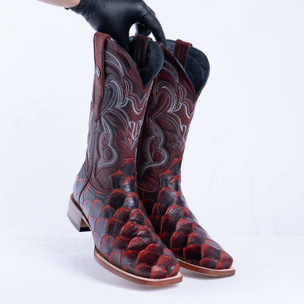 TANNER MARK MEN'S Print Monster Fish Red & Black Cowboy Boots - Rancho Sementalvariable