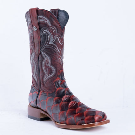TANNER MARK MEN'S Print Monster Fish Red & Black Cowboy Boots - Rancho Sementalvariable