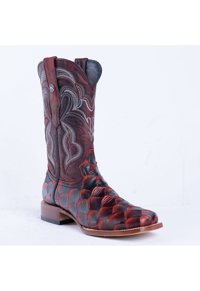 TANNER MARK MEN'S Print Monster Fish Red & Black Cowboy Boots - Rancho Sementalvariable