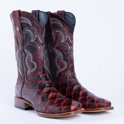 TANNER MARK MEN'S Print Monster Fish Red & Black Cowboy Boots - Rancho Sementalvariable