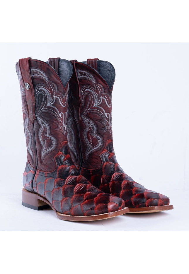TANNER MARK MEN'S Print Monster Fish Red & Black Cowboy Boots - Rancho Sementalvariable