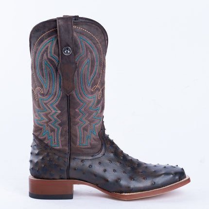 TANNER MARK MEN'S Print Ostrich Black & Brown Cowboy Boots - Rancho Sementalvariable