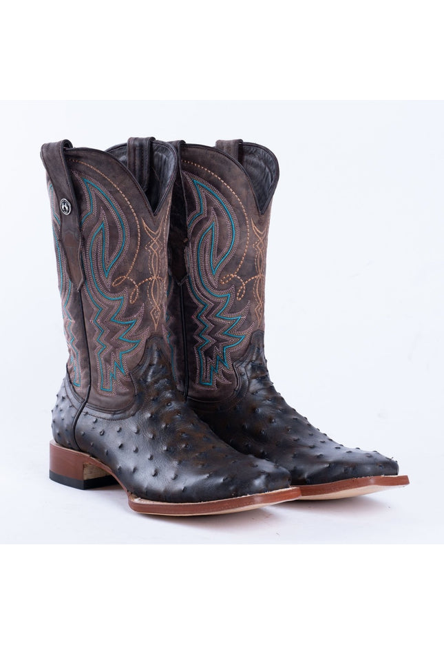 TANNER MARK MEN'S Print Ostrich Black & Brown Cowboy Boots - Rancho Sementalvariable