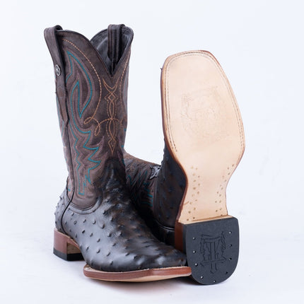 TANNER MARK MEN'S Print Ostrich Black & Brown Cowboy Boots - Rancho Sementalvariable