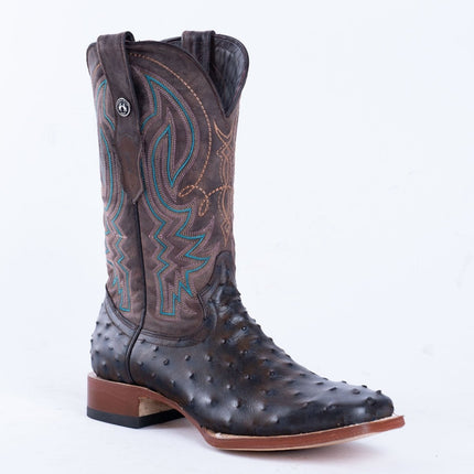 TANNER MARK MEN'S Print Ostrich Black & Brown Cowboy Boots - Rancho Sementalvariable