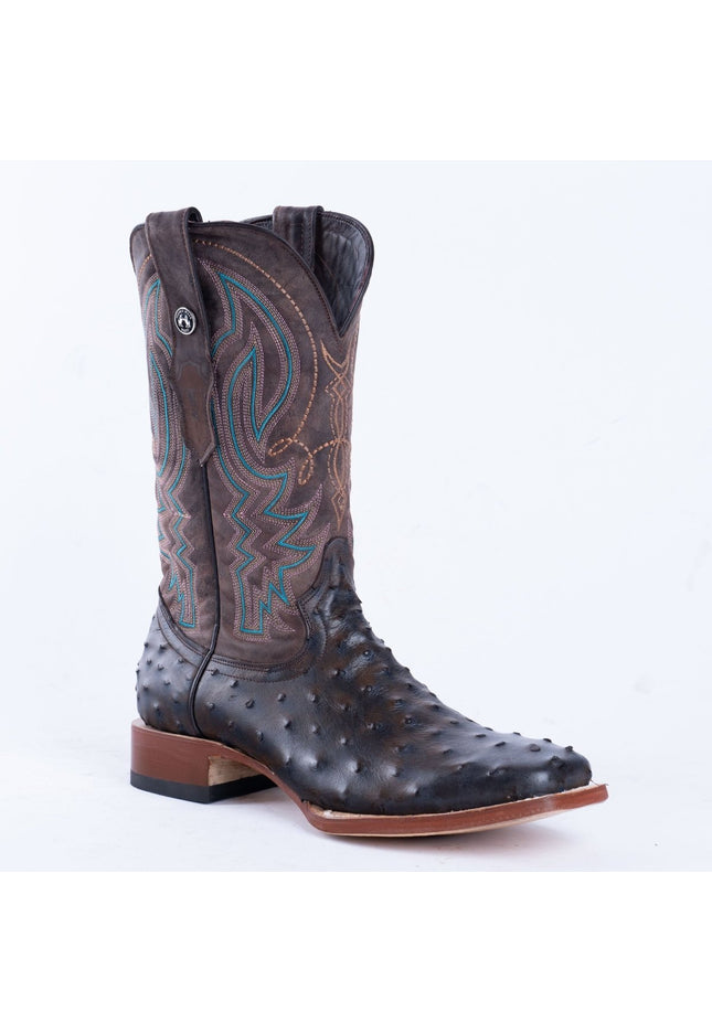 TANNER MARK MEN'S Print Ostrich Black & Brown Cowboy Boots - Rancho Sementalvariable