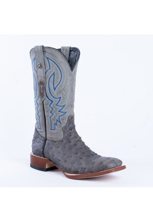 TANNER MARK MEN'S Print Ostrich Grey & Black Cowboy Boots - Rancho Sementalvariable