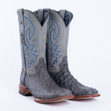 TANNER MARK MEN'S Print Ostrich Grey & Black Cowboy Boots - Rancho Sementalvariable