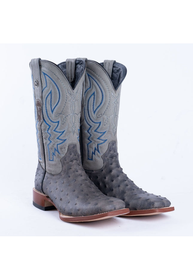 TANNER MARK MEN'S Print Ostrich Grey & Black Cowboy Boots - Rancho Sementalvariable
