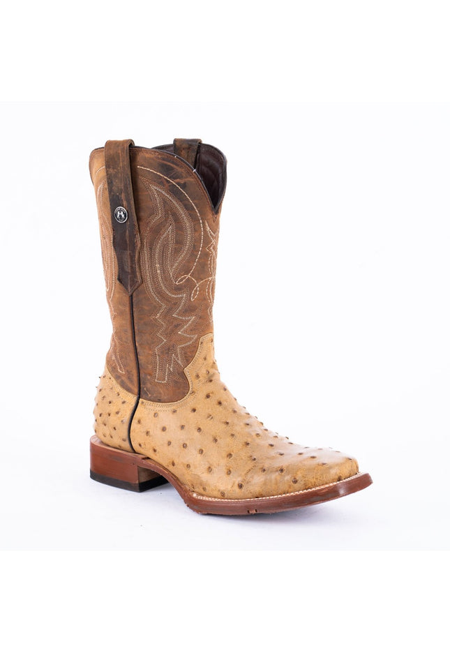 TANNER MARK MEN'S Print Ostrich MD Antique Cowboy Boots Rubber Sole - Rancho Sementalvariable