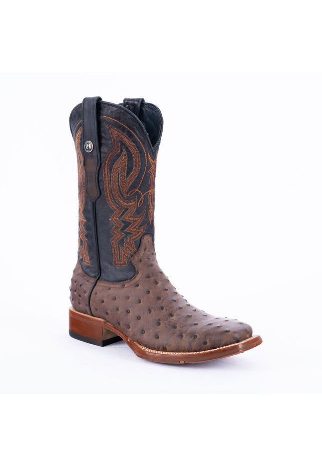 TANNER MARK MEN'S Print Ostrich MD Nicotine Cowboy Boots Rubber Sole - Rancho Sementalvariable