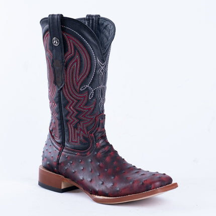 TANNER MARK MEN'S Print Ostrich Red & Black Cowboy Boots - Rancho Sementalvariable