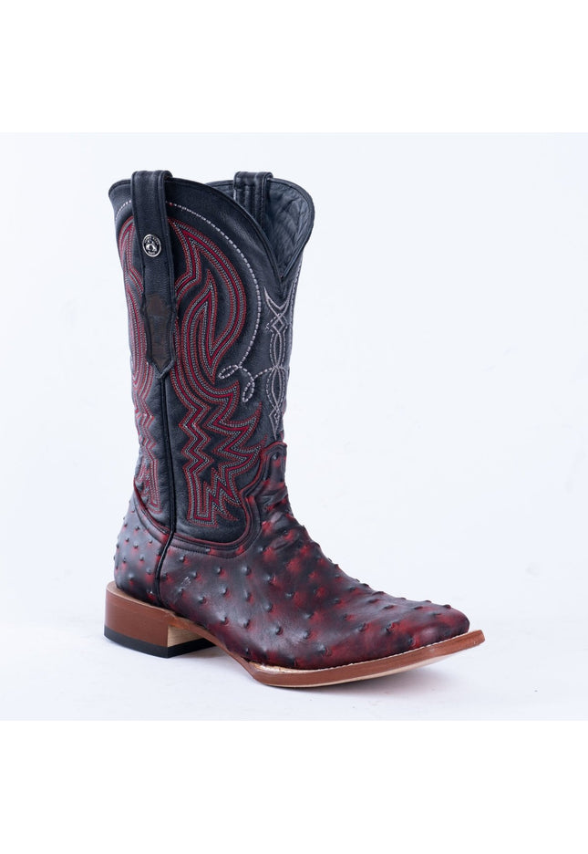 TANNER MARK MEN'S Print Ostrich Red & Black Cowboy Boots - Rancho Sementalvariable