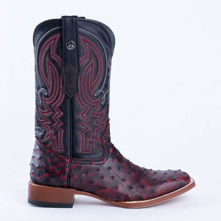 TANNER MARK MEN'S Print Ostrich Red & Black Cowboy Boots - Rancho Sementalvariable