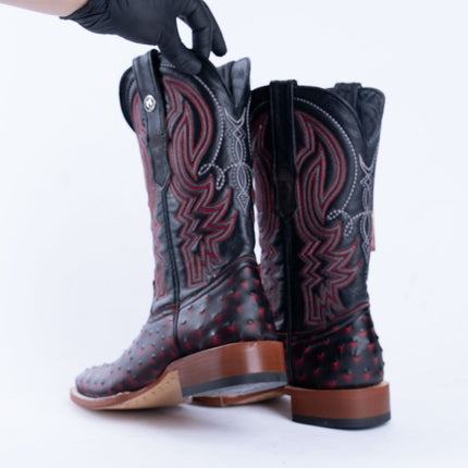 TANNER MARK MEN'S Print Ostrich Red & Black Cowboy Boots - Rancho Sementalvariable