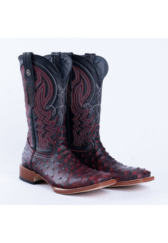 TANNER MARK MEN'S Print Ostrich Red & Black Cowboy Boots - Rancho Sementalvariable