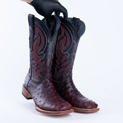 TANNER MARK MEN'S Print Ostrich Red & Black Cowboy Boots - Rancho Sementalvariable