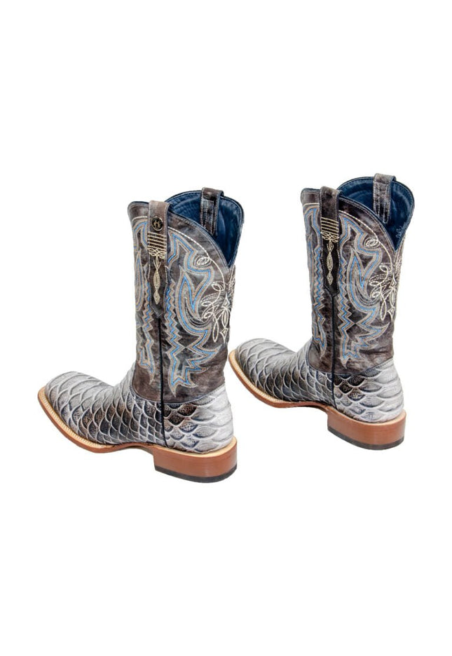 TANNER MARK MEN’S Python Jumbo Print Natural Western Boots Whit Toscana Blue Top - Rancho Sementalvariable