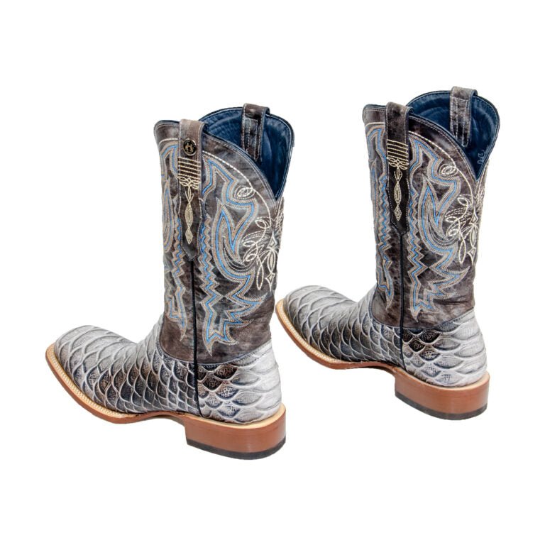 TANNER MARK MEN’S Python Jumbo Print Natural Western Boots Whit Toscana Blue Top - Rancho Sementalvariable