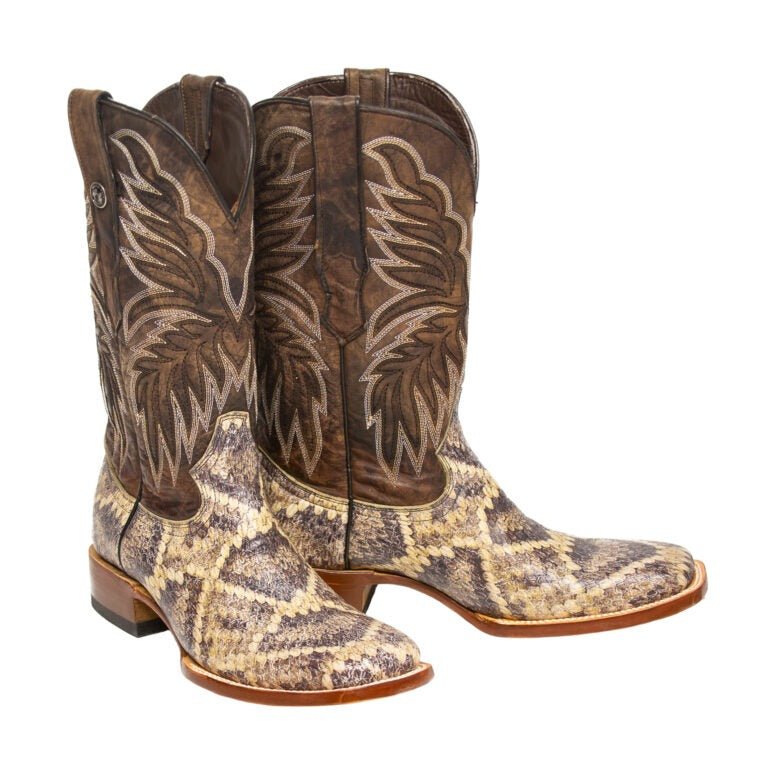 TANNER MARK MEN'S Rattle Snake Natural Print Western Boots With Brown Top - Rancho Sementalvariable