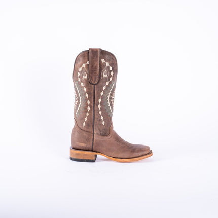 TANNER MARK WOMEN’S Albuquerque Crackle Brown Cowgirl Boots With Aztec Embroidery Top - Rancho Sementalvariable