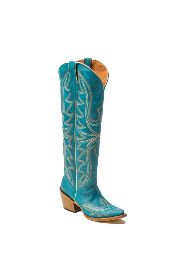 TANNER MARK WOMEN’S Billie Crackle Turquoise Fashion Heel Knee High Cowgirl Boots - Rancho Sementalvariable