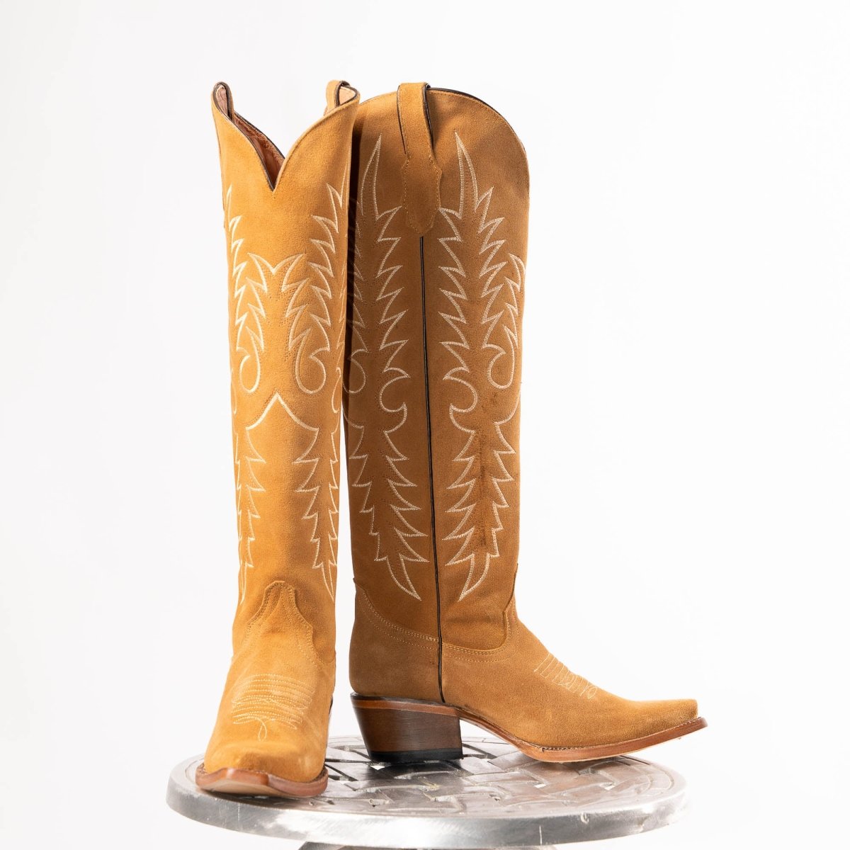TANNER MARK WOMEN’S Camel Suede Tall Cowgirl Boots - Rancho Sementalvariable