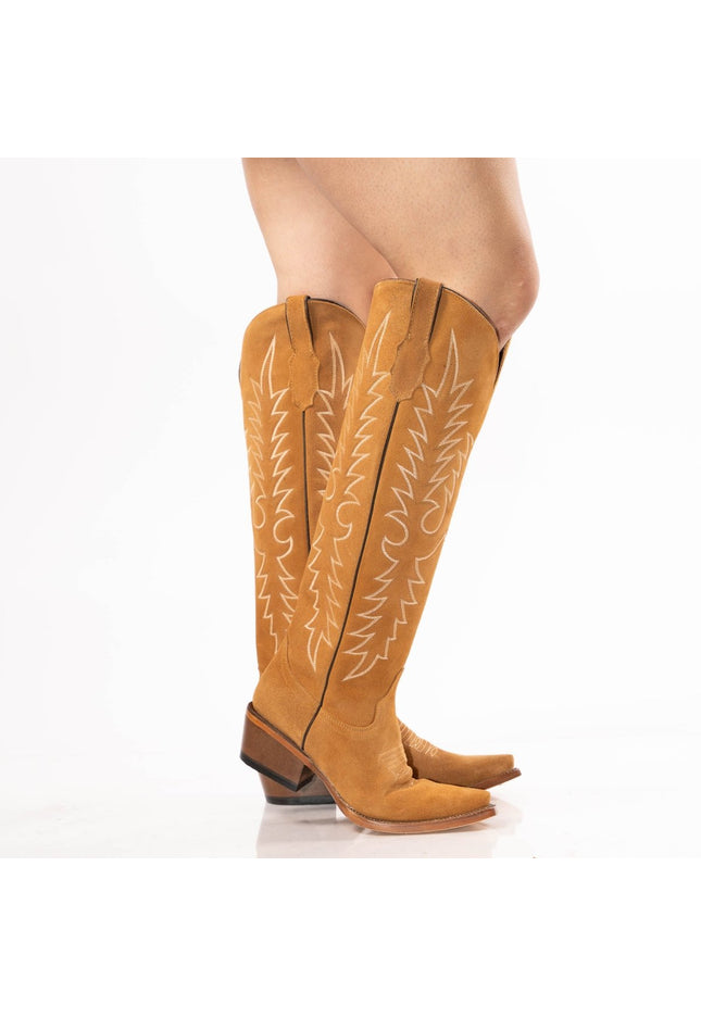 TANNER MARK WOMEN’S Camel Suede Tall Cowgirl Boots - Rancho Sementalvariable