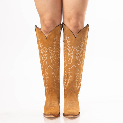 TANNER MARK WOMEN’S Camel Suede Tall Cowgirl Boots - Rancho Sementalvariable