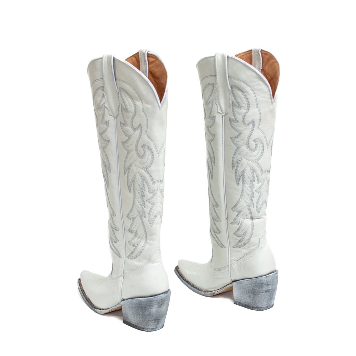 TANNER MARK WOMEN’S Cheyenne White Calf Fashion Heel Knee High Cowgirl Boots - Rancho Sementalvariable