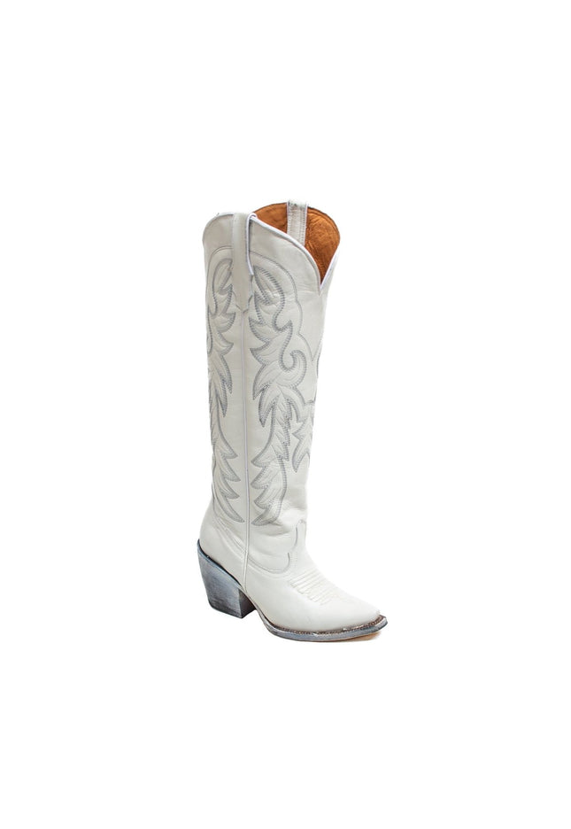 TANNER MARK WOMEN’S Cheyenne White Calf Fashion Heel Knee High Cowgirl Boots - Rancho Sementalvariable
