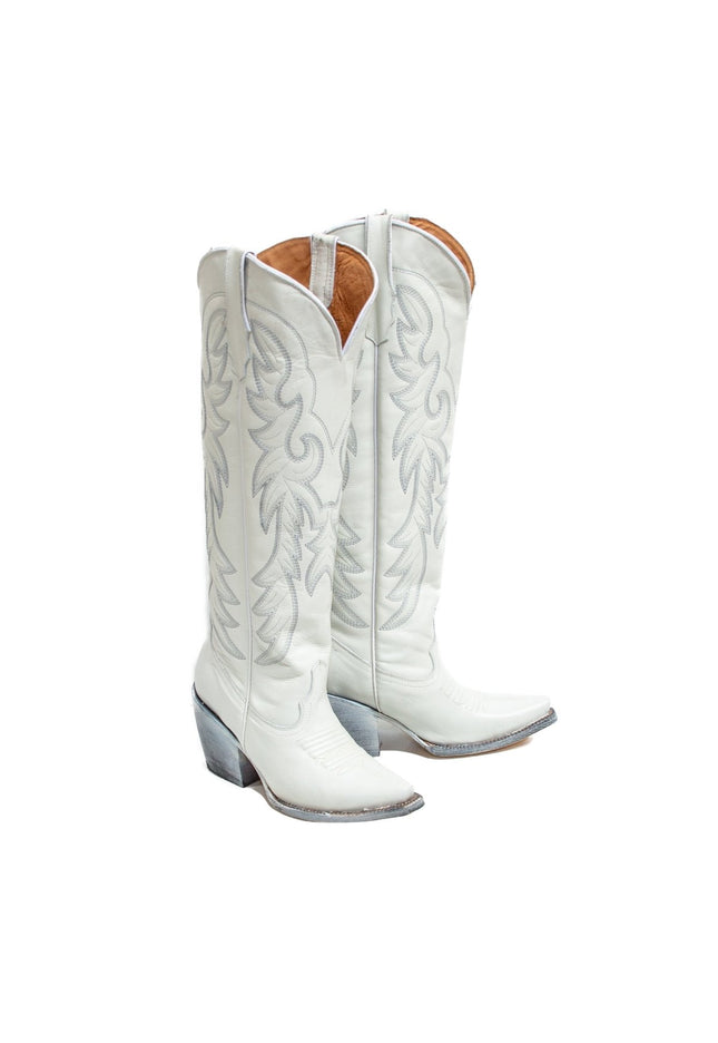 TANNER MARK WOMEN’S Cheyenne White Calf Fashion Heel Knee High Cowgirl Boots - Rancho Sementalvariable