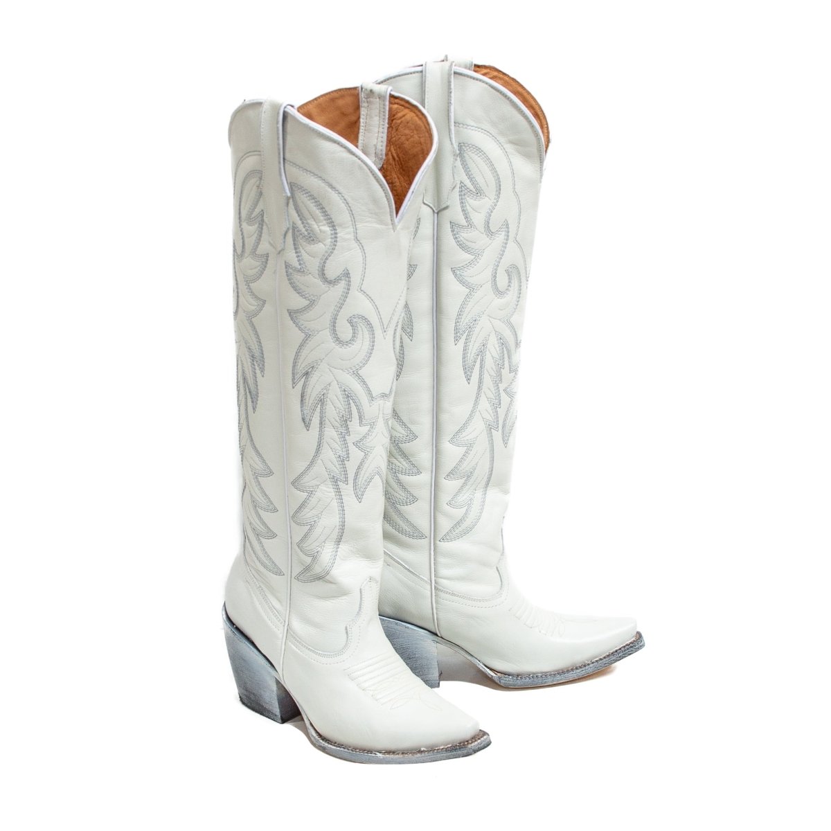 TANNER MARK WOMEN’S Cheyenne White Calf Fashion Heel Knee High Cowgirl Boots - Rancho Sementalvariable