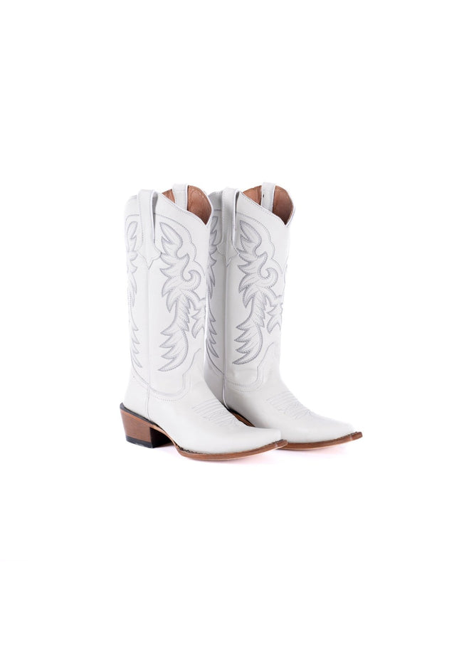 TANNER MARK WOMEN’S Classic White Calf Cowgirl Boots Snip toe - Rancho Sementalvariable