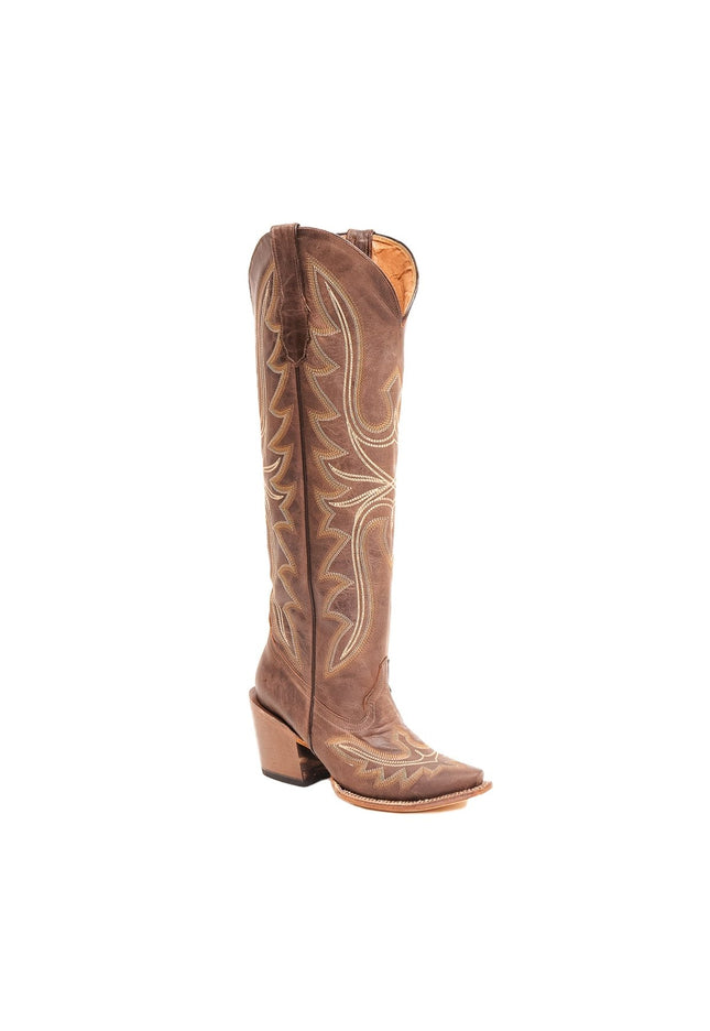 TANNER MARK WOMEN’S Crackle Brown Fashion Heel Knee High Cowgirl Boots - Rancho Sementalvariable