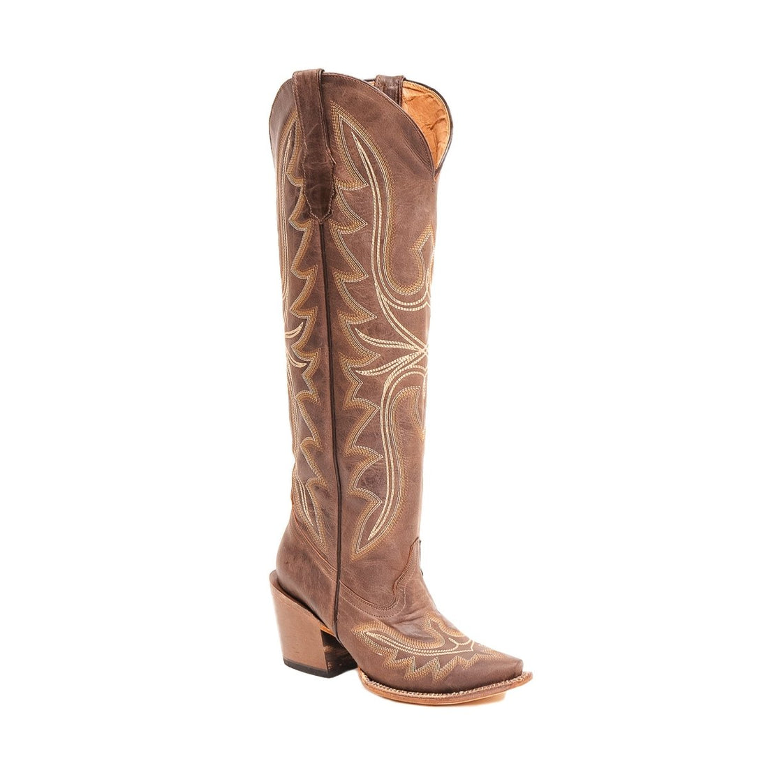 TANNER MARK WOMEN’S Crackle Brown Fashion Heel Knee High Cowgirl Boots - Rancho Sementalvariable