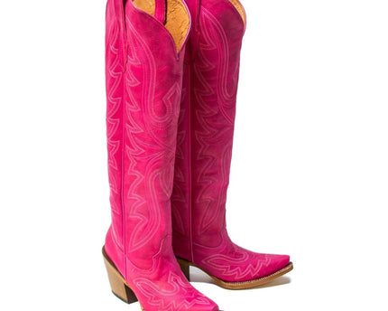 TANNER MARK WOMEN’S Crackle Hot Pink Fashion Heel Knee High Cowgirl Boots - Rancho Sementalvariable
