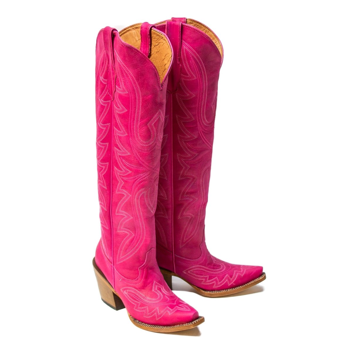 TANNER MARK WOMEN’S Crackle Hot Pink Fashion Heel Knee High Cowgirl Boots - Rancho Sementalvariable