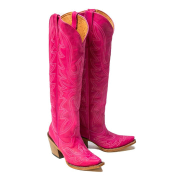 TANNER MARK WOMEN’S Crackle Hot Pink Fashion Heel Knee High Cowgirl Boots - Rancho Sementalvariable