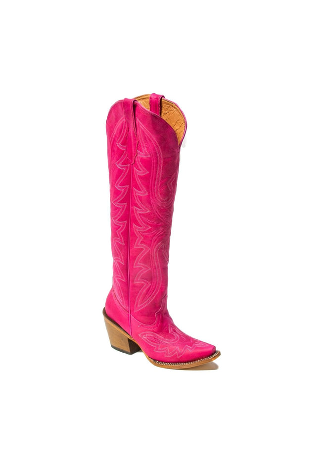 TANNER MARK WOMEN’S Crackle Hot Pink Fashion Heel Knee High Cowgirl Boots - Rancho Sementalvariable