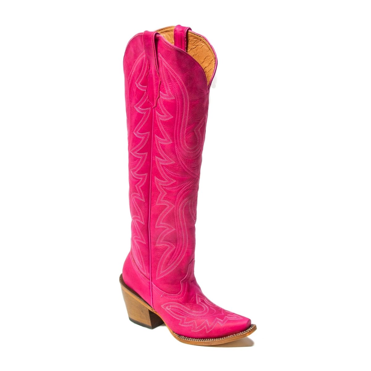 TANNER MARK WOMEN’S Crackle Hot Pink Fashion Heel Knee High Cowgirl Boots - Rancho Sementalvariable