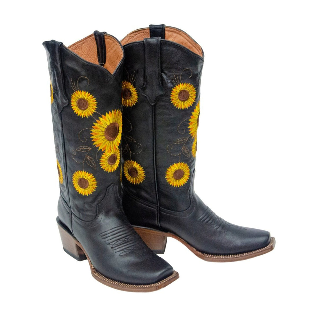 TANNER MARK WOMEN’S Galveston Vintage Black Cowgirl Boots Whit Sunflower Embroidery Top - Rancho Sementalvariable