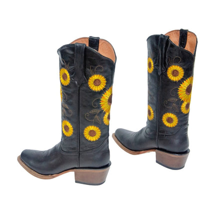 TANNER MARK WOMEN’S Galveston Vintage Black Cowgirl Boots Whit Sunflower Embroidery Top - Rancho Sementalvariable
